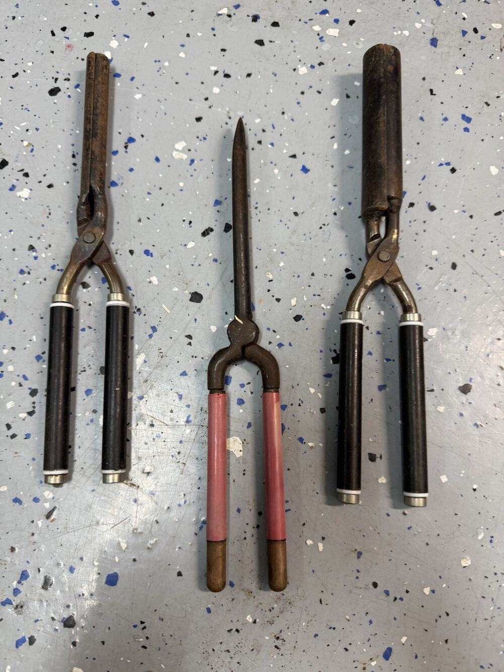 Vintage Brass Hot Pressing Straightening Curling Irons Lot Of 3